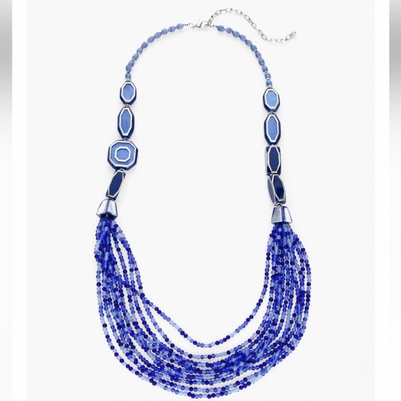 NWOT Blue Beaded Multi-Strand Necklace | Colbalt Blue Silver Statement Jewelry - Picture 5 of 6